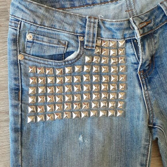 Custom Silver Studded Jeans 28 x 32 Straight Leg - Picture 6 of 8